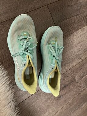 Hoka Women's Mint and Pale Yellow Athletic Running Shoes